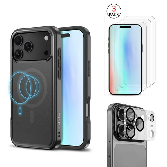 5 Pack Premium Protection Bundle for iPhone 17 Pro Max Magnetic Charging-Compatible Case, Full Screen Protectors (3-Pack), and Camera Lens Protector