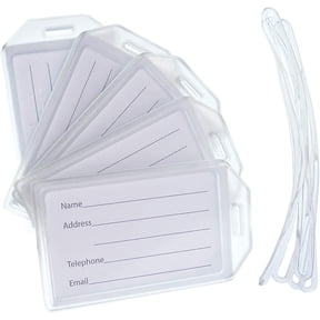 5 Pack - Premium Rigid Airline Luggage Tag Holders with 6" Worm Loops - Heavy Duty Hard Plastic -Suitcase ID Tag Identifiers with Business Card Insert Window by General (Translucent/Clear)