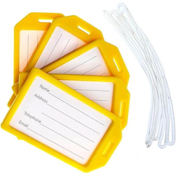 5 Pack - Premium Rigid Airline Luggage Tag Holders with 6" Worm Loops - Heavy Duty Hard Plastic -Suitcase ID Tag Identifiers with Business Card Insert Window by Specialist ID (Yellow)