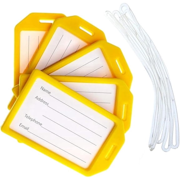 5 Pack - Premium Rigid Airline Luggage Tag Holders with 6" Worm Loops - Heavy Duty Hard Plastic -Suitcase ID Tag Identifiers with Business Card Insert Window by Specialist ID (Yellow)