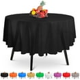 thumbnail image 1 of 5 Pack Premium Round Black Plastic Tablecloth - 84 x 84 in. Disposable Plastic Table Cloth - Decorative Round Table Cover Smooth Table Cover - Disposable Table Cloths For Parties Weddings And More Fun, 1 of 5
