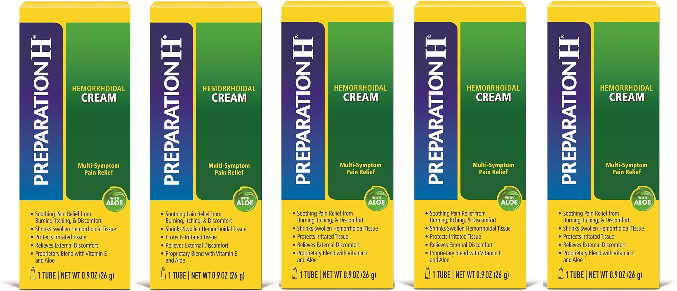 5 Pack Preparation H Hemorrhoidal Hemorrhoid Cream With Aloe 0.9 oz each