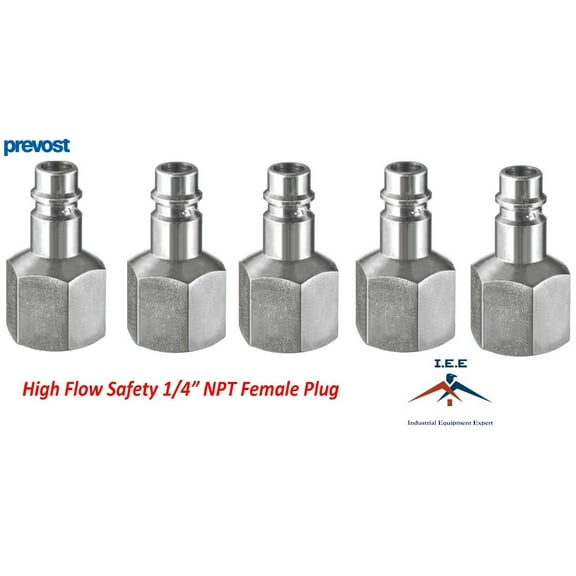 5 Pack Prevost 1/4" NPT High Flow Safety Tapered Female Thread Plug ERP 076201