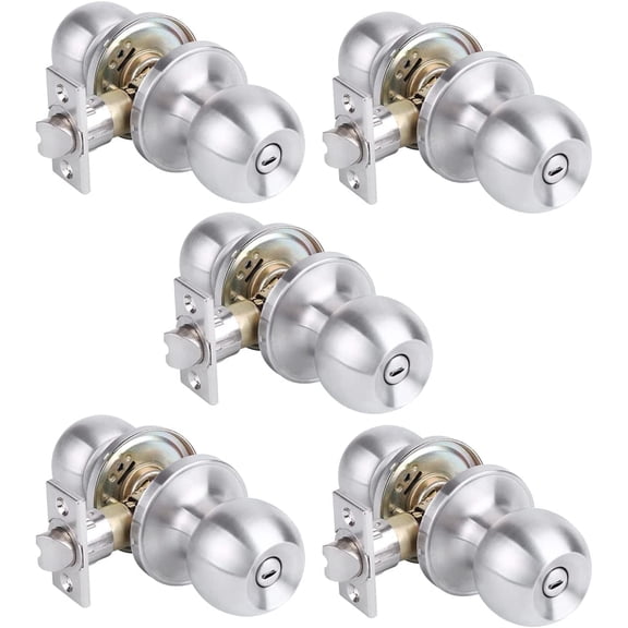 5 Pack Privacy Doorknobs,Keyless Round Knob Set for Bedroom and Bathroom,Interior Doorknobs,Satin Nickel Finish