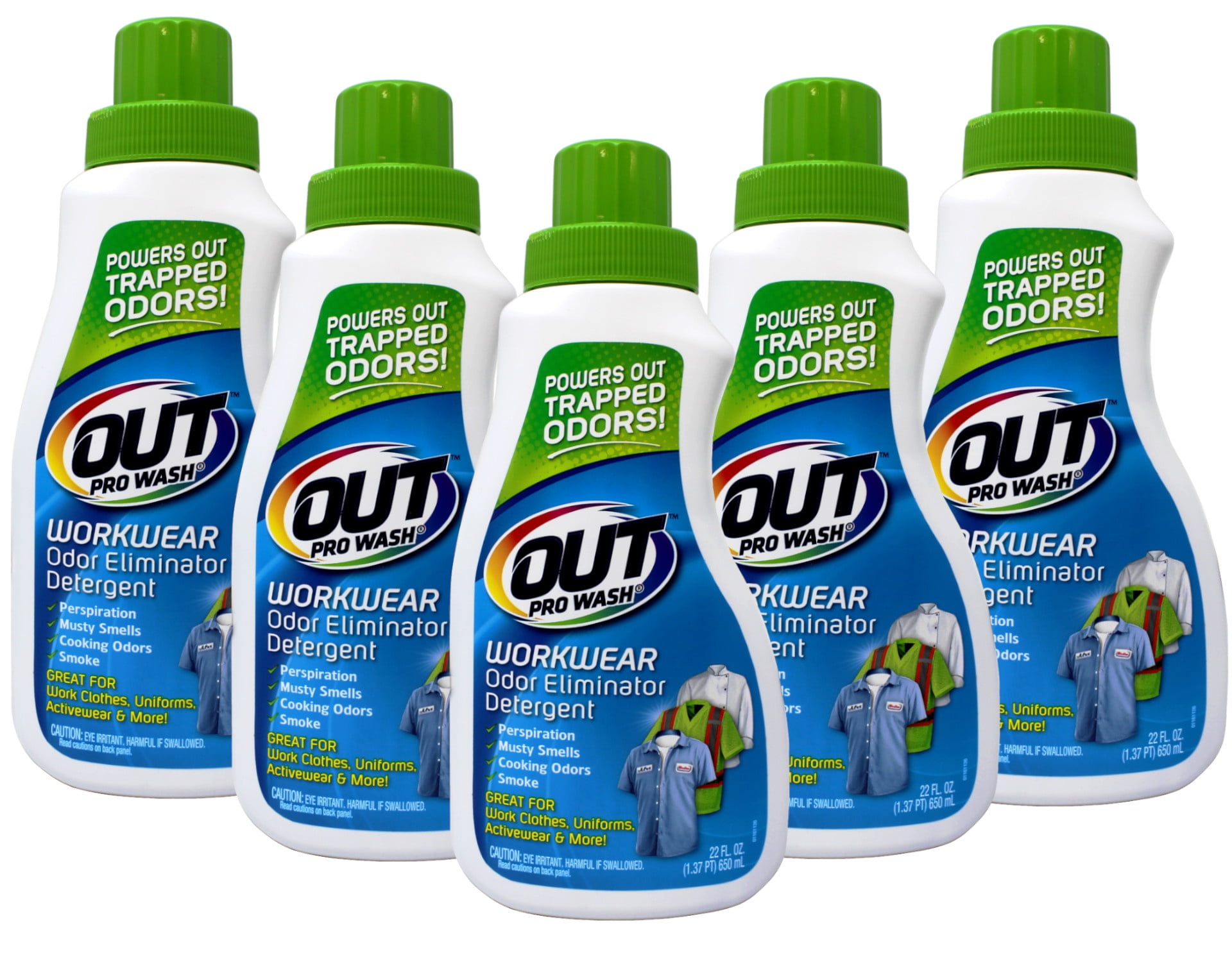 5 Pack - OUT ProWash Workwear Odor Eliminator and Stain Remover Laundry Detergent, Great for Work Clothes, Uniforms, Active Wear, and More, 22 Ounce Bottle