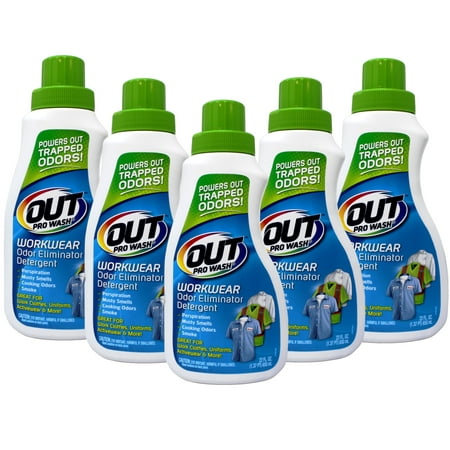 5 Pack - OUT ProWash Workwear Odor Eliminator and Stain Remover Laundry Detergent, Great for Work Clothes, Uniforms, Active Wear, and More, 22 Ounce Bottle