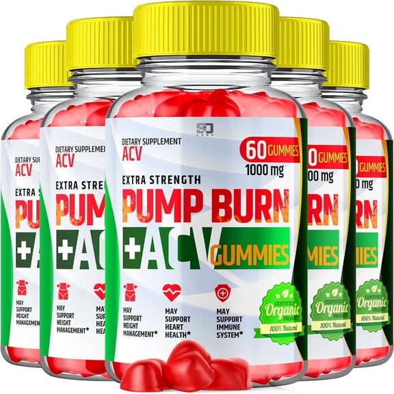 (5 Pack) Pump Burn Keto Gummies, Advanced 1000MG Formula, Apple Cider Vinegar Folate Vitamin B6 B12 Beet Root Pomegranate Vegan Non GMO Keto Supplement (300 Gummies)