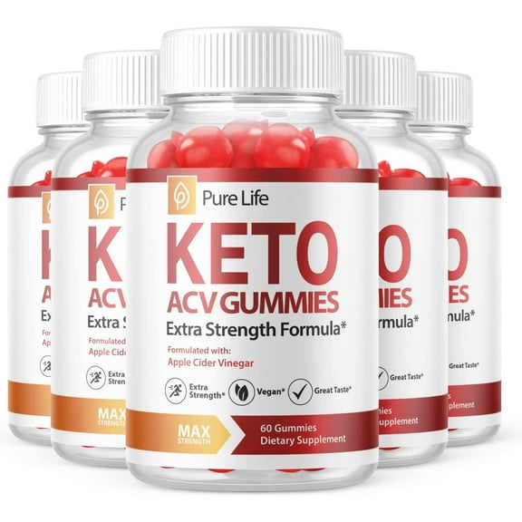 (5 Pack) Pure Life Keto ACV Gummies - Supplement for Weight Loss - Energy & Focus Boosting Dietary Supplements for Weight Management & Metabolism - Fat Burn - 300 Gummies