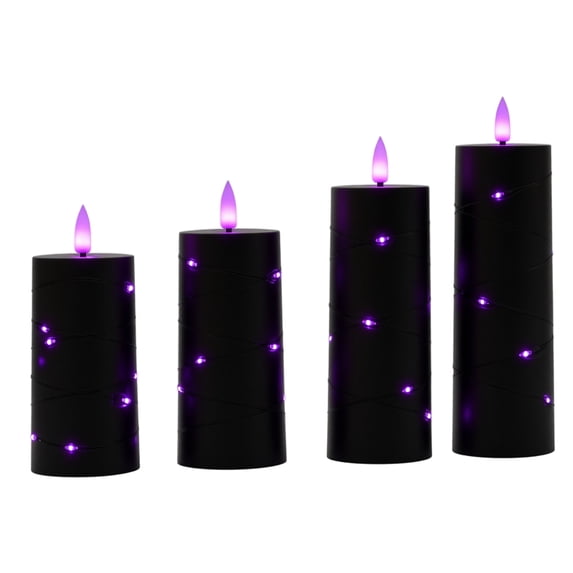5 Pack Purple LED Pillar Candles, Battery Operated Flickering Flameless Wax Decor with Remote, Safe Glow for Halloween Wedding Home Party