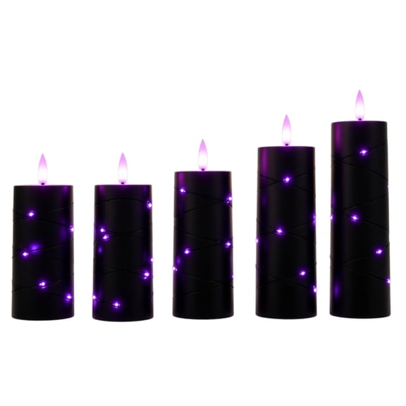 5 Pack Purple LED Pillar Candles, Battery Operated Flickering Flameless Wax Decor with Remote, Safe Glow for Halloween Wedding Home Party