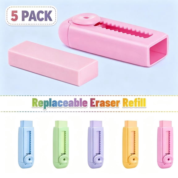 5 Pack Push‑Pull Roller Eraser,Traceless Low‑Scrap Pencil Eraser with Interactive Rolling Design, Non‑Toxic Durable Portable Eraser for Daily Writing Correction,Homework & Office Stationery Supplies