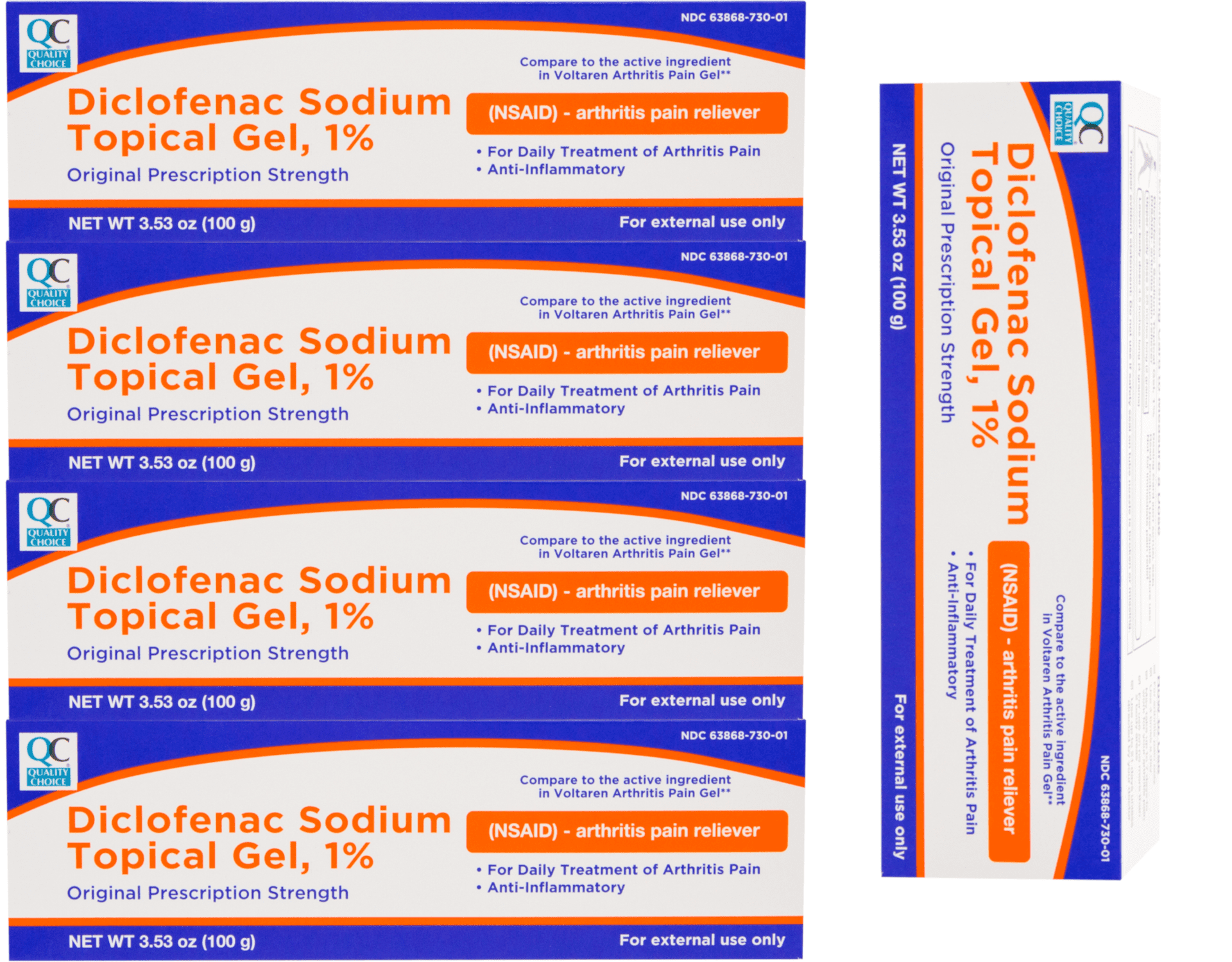 5 Pack QC Diclofenac Sodium Topical Gel Treatment for Arthritis Pain 3.