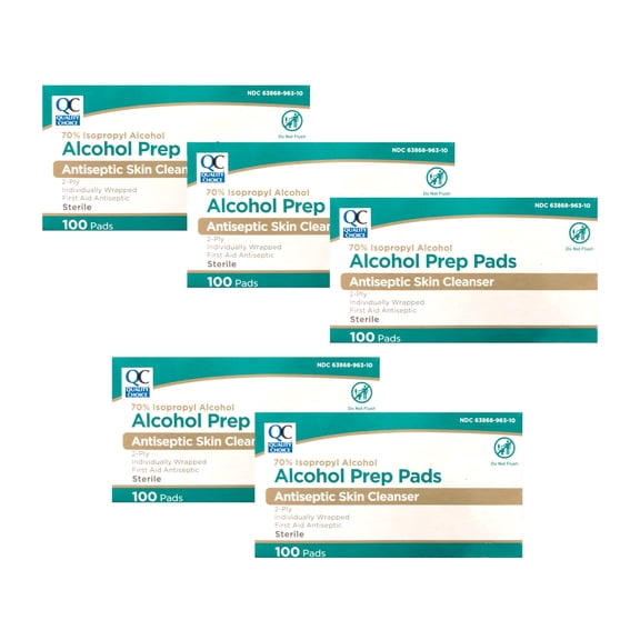 Quality Choice 70% Isopropyl Alcohol Prep Pads Antiseptic Skin Cleanser Sterile Individually Wrapped 2 Ply 100 Count (Pack of 5)