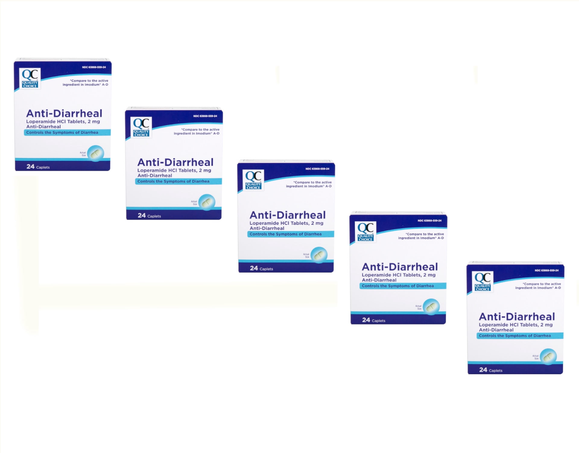 Quality Choice Lopermaide HCI Over-the-Counter Medicine Caplets for Diarrhea 5 Pack 24 Count