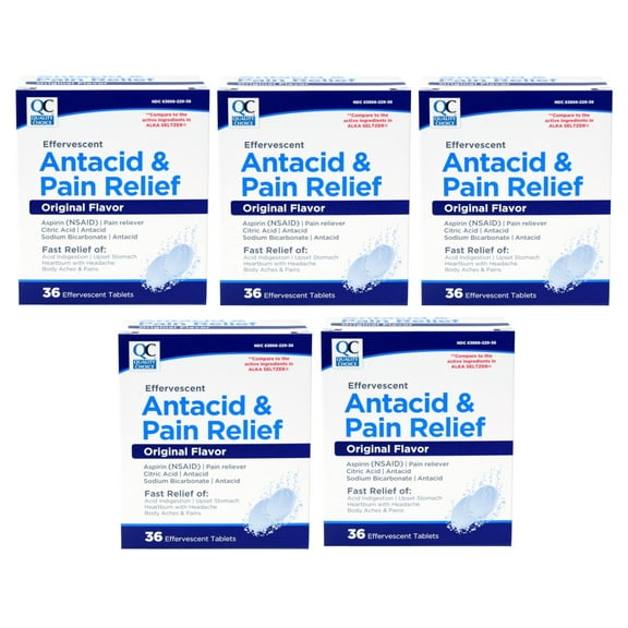 5 Pack Quality Choice Effervescent Pain Relief Antacid Tablets 36 Count Each