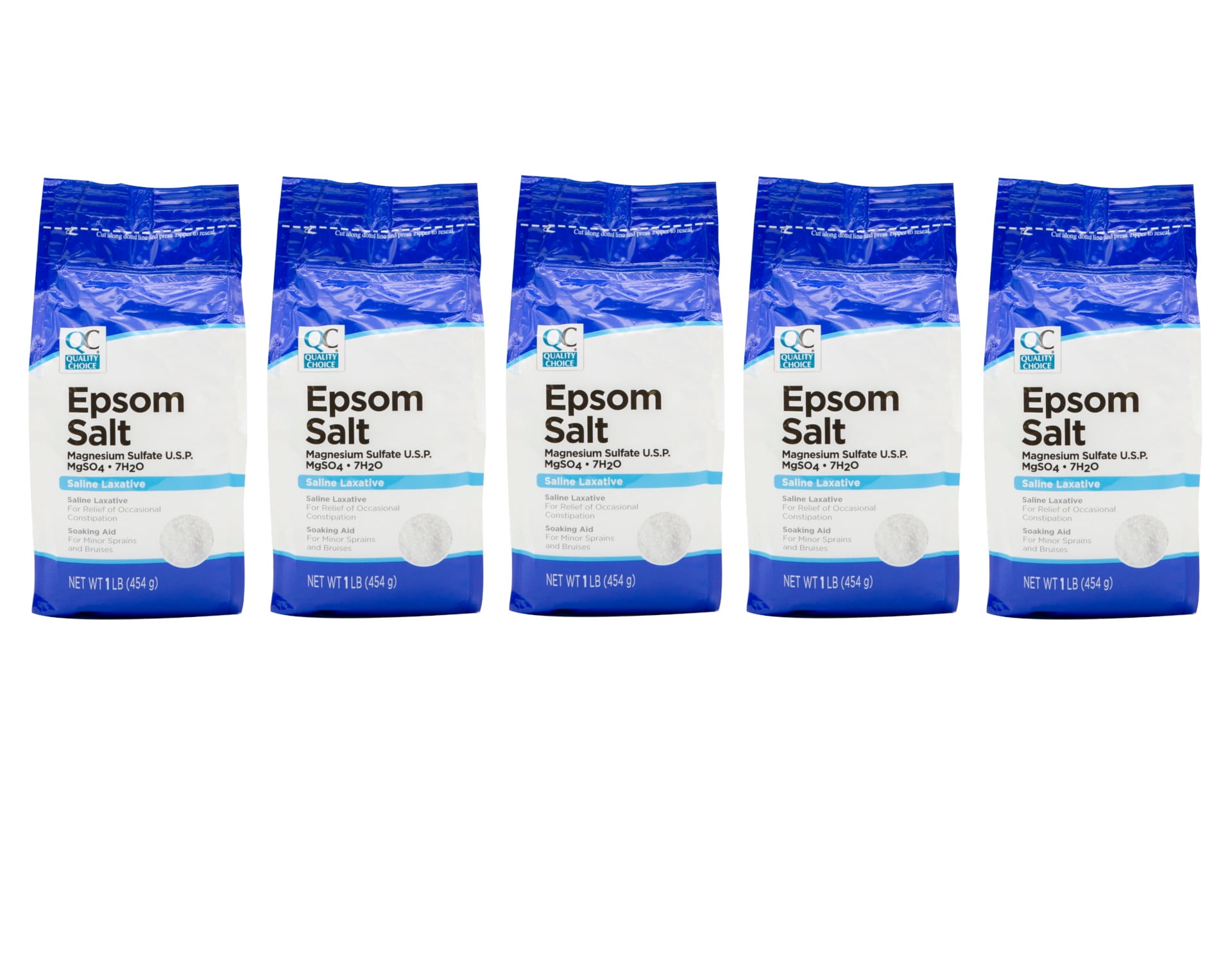5 Pack Quality Choice Epsom Salt Soaking Solution/Saline Laxative 16 Oz Each
