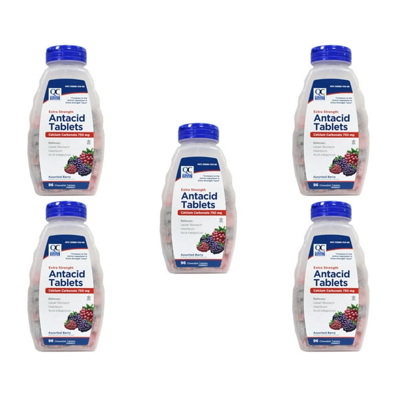 5 Pack Quality Choice Extra Strength Assorted Berries Antacid Chewable 96 Each