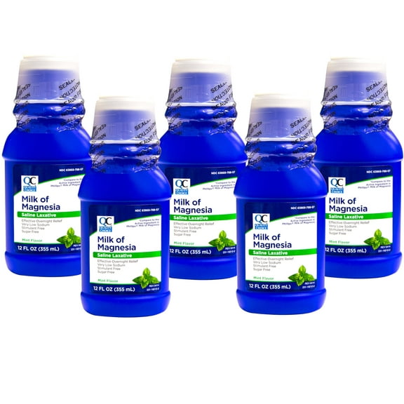 5 Pack - Quality Choice Mint Flavor Milk of Magnesia Liquid Laxative 12oz Each