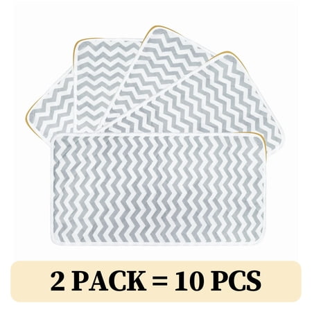 (2 pack) 5 Pack Quilted Waterproof Changing pad Liners 13'' X 27'' Waving Shaped Thicker Ultra Soft Breathable Mat, Washable Reusable Pad Liners
