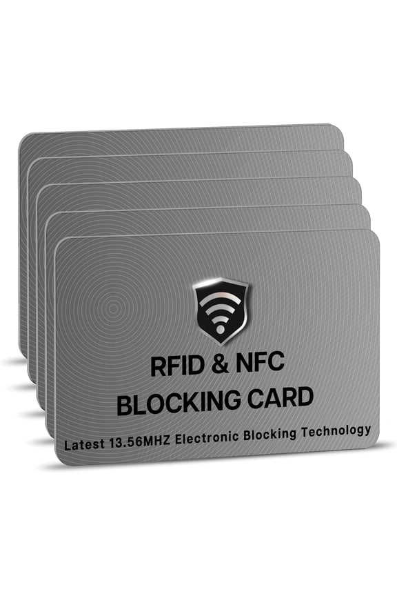 5 Pack RFID Blocking Cards, One Protects Entire Wallet Purse, NFC Contactless Bank Debit Credit Card Protector ID ATM Guard - Grey