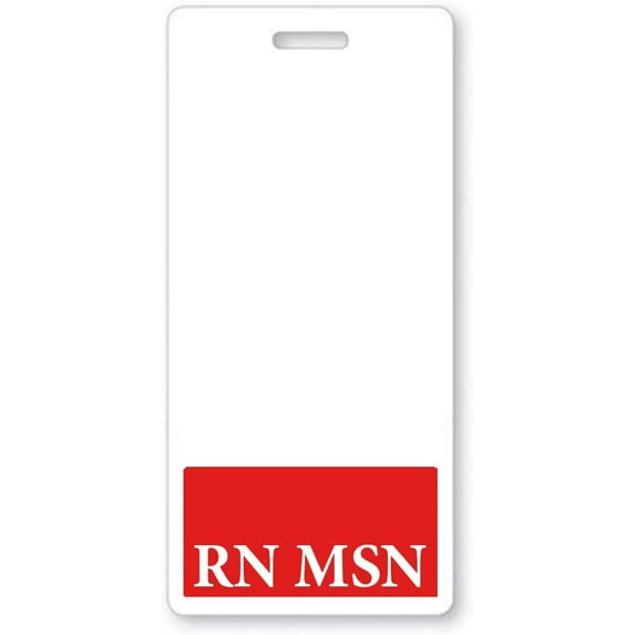 5 Pack - RN MSN Badge Buddies - Heavy Duty Vertical Badge Buddy for Masters of Science in Nursing - Spill & Tear Proof Cards - 2 Sided USA Printed Role Identifier Tag Backer by Specialist ID (Red)