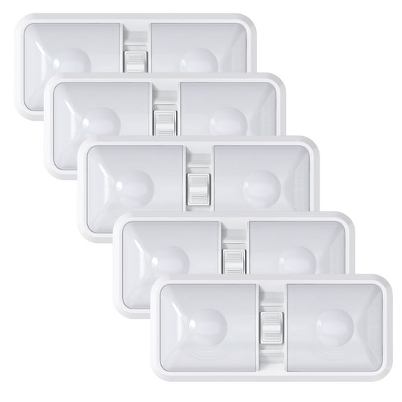 5 Pack RV LED Ceiling Double Dome Light Fixture with ON/Off Switch Interior Lighting for Car/RV/Trailer/Camper/Boat DC 12V 48X2835SMD (Frosted Lens Natural White 4000-4500K)