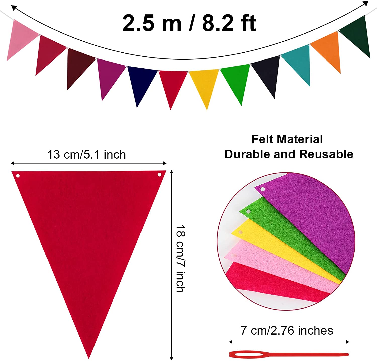 5 Pack Rainbow Banner Decorations Felt Pennant Banner Garlands, 12