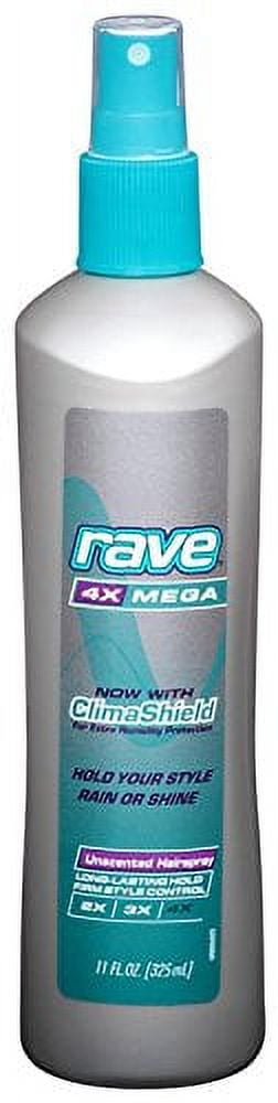 5 Pack Rave 4X Mega Hairspray with Clima Shield Unscented 11oz Each