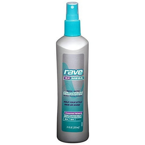 5 Pack Rave 4X Mega Hairspray with Clima Shield Unscented 11oz Each