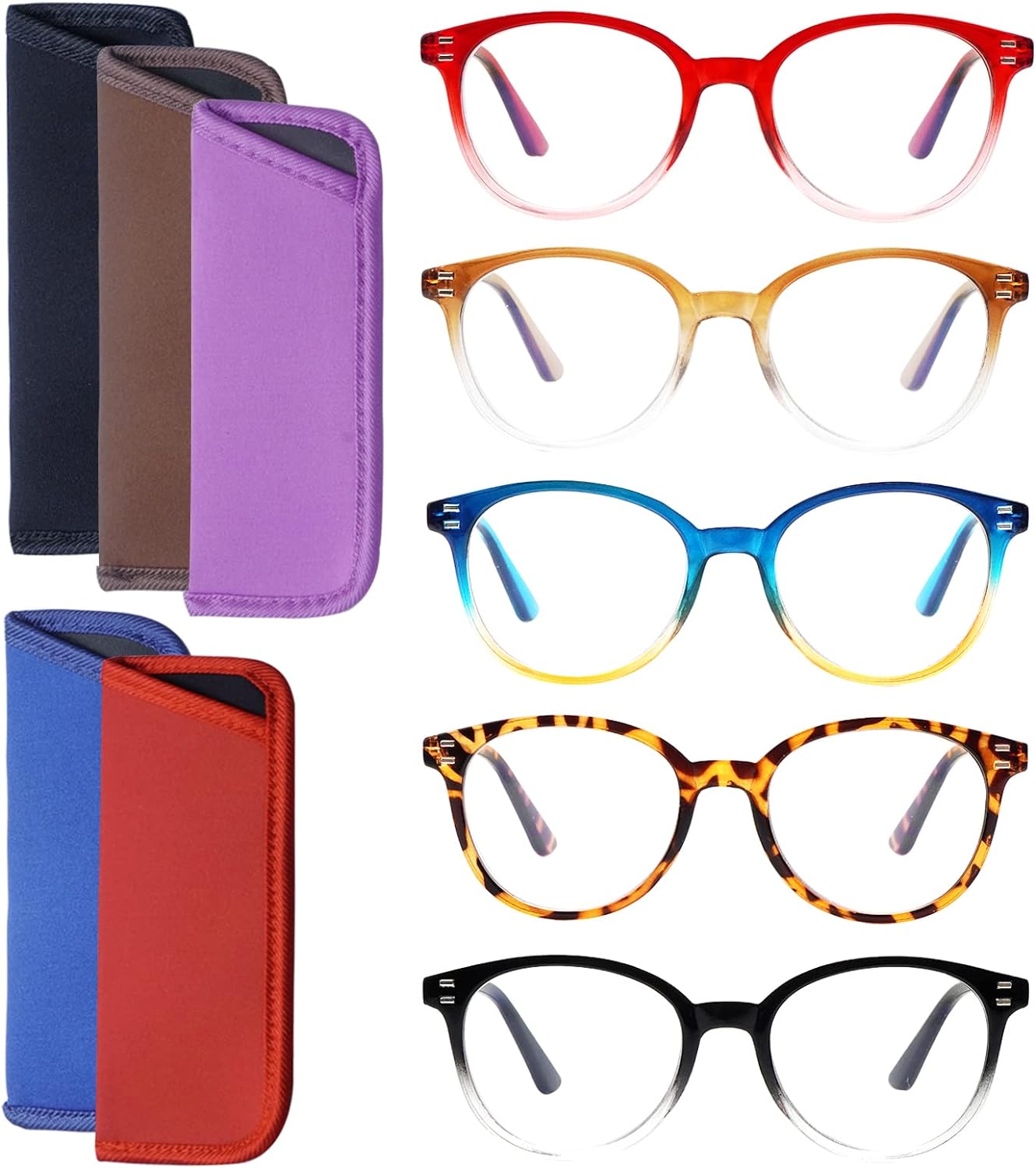 5 Pack Reading Glasses For Women Blue Light Blocking, Spring Hinge