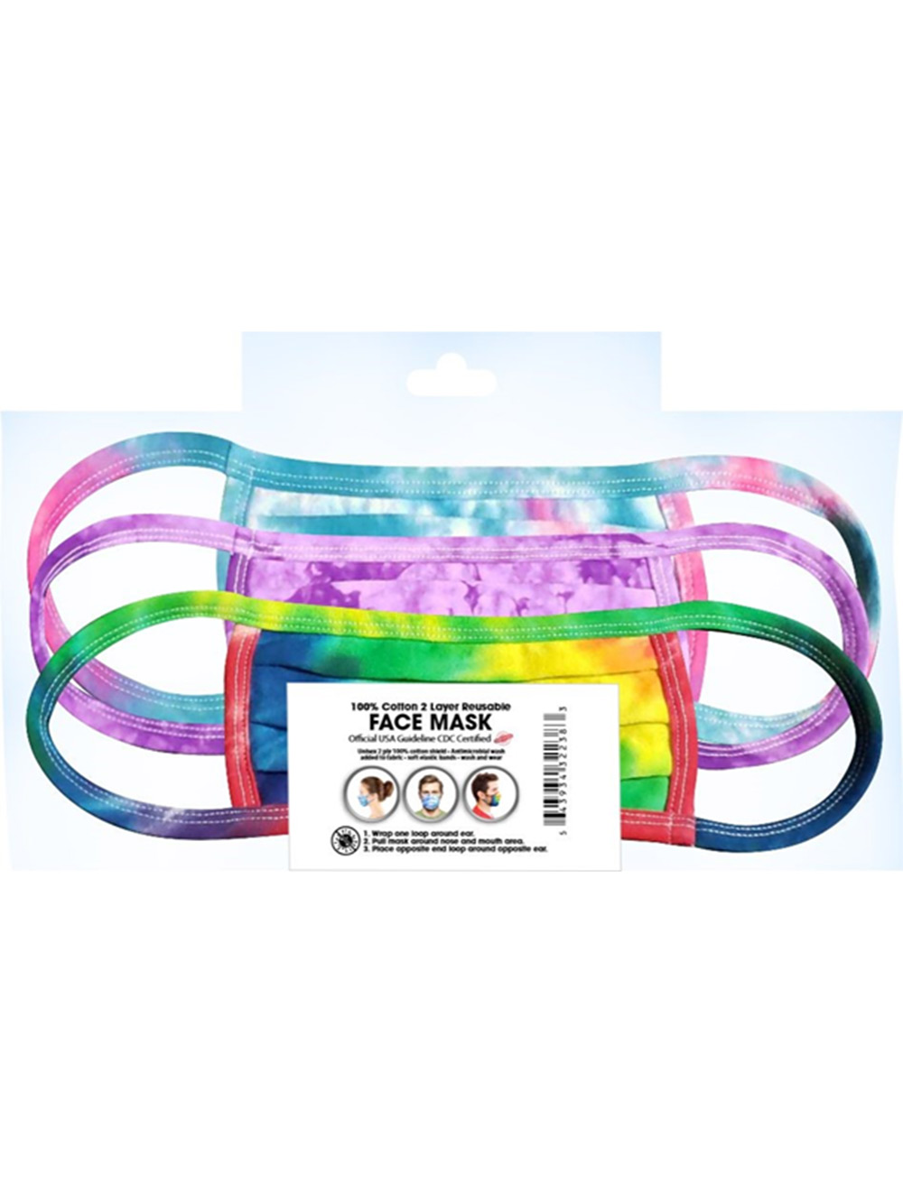 5-Pack Real Tie-Dye 100% Cotton 2 Layer Reusable Face Mask - one color, one size - image 1 of 2