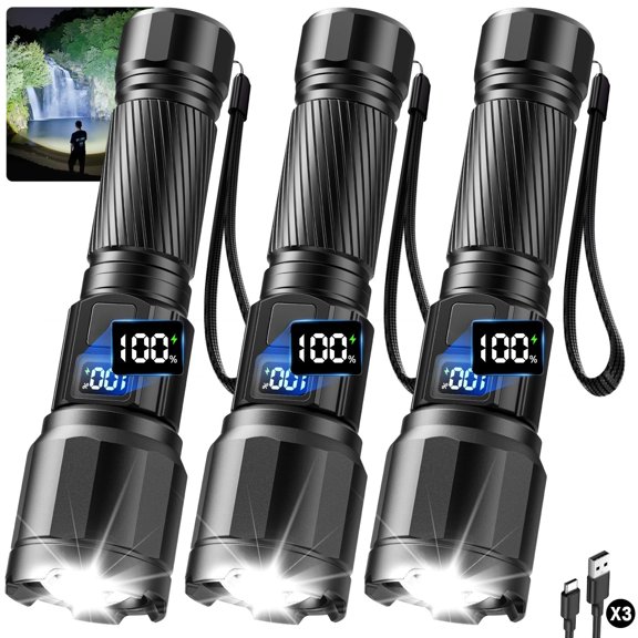 5 Pack Rechargeable LED Flashlight Adjustable Zoom Waterproof with LCD Display Gift Ideas for Home
