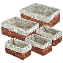 5-Pack Rectangle Wicker Storage Baskets for Organizing Shelves, Bathroom and Laundry - 3 Sizes Small Woven Set