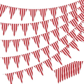 5 Pack Red and White Striped Pennant Banner Flags Carnival Circus Bunting Banner String Triangle Bunting Flags for Carnival Circus Decorations, Kids Birthday, New Year Eve Celebration