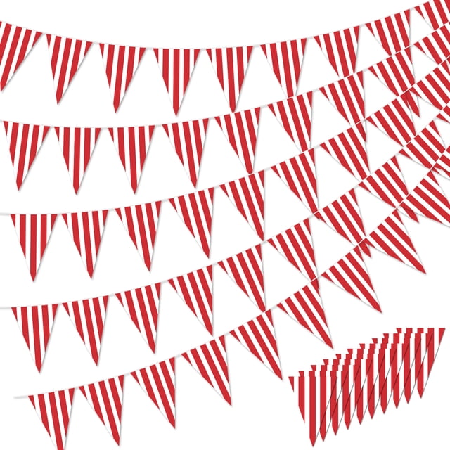 Car Racing Triangle Flags 5 Pack Red and White Striped Pennant Banner Flags Carnival Circus ...