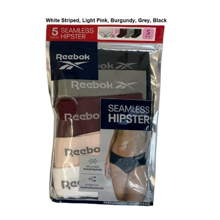 Reebok Women's Relaxed Waistband Stretch Performance Seamless Hipster (White Striped, Light Pink, Burgundy, Grey, Black, S)