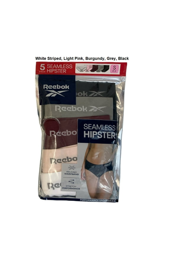 Women's Relaxed Waistband Stretch Performance Seamless Hipster (White Striped, Light Pink, Burgundy, Grey, Black, S)