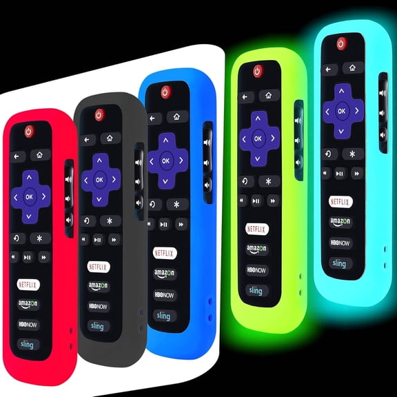 5 Pack Remote Case for Roku, Battery Cover for TCL Smart TV Steaming Stick Control, Silicone Protective Controller Universal Sleeve Skin Glow in the Dark Green Blue Purple Red Black