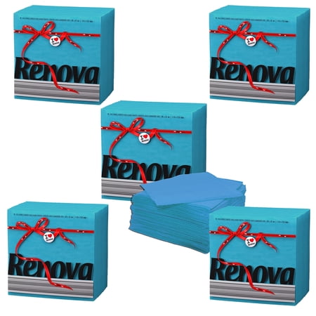 (5 Pack) Renova Blue Paper Napkins, 6 in, 70 Count