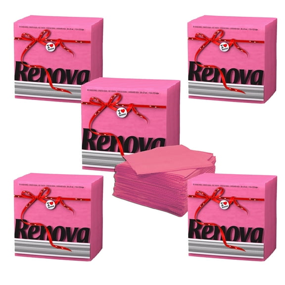 (5 Pack) Renova Pink Paper Napkins, 6 in, 70 Count