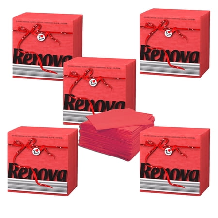 (5 Pack) Renova Red Paper Napkins, 6 in, 70 Count