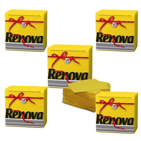 (5 Pack) Renova Yellow Paper Napkins, 6 in, 70 Count