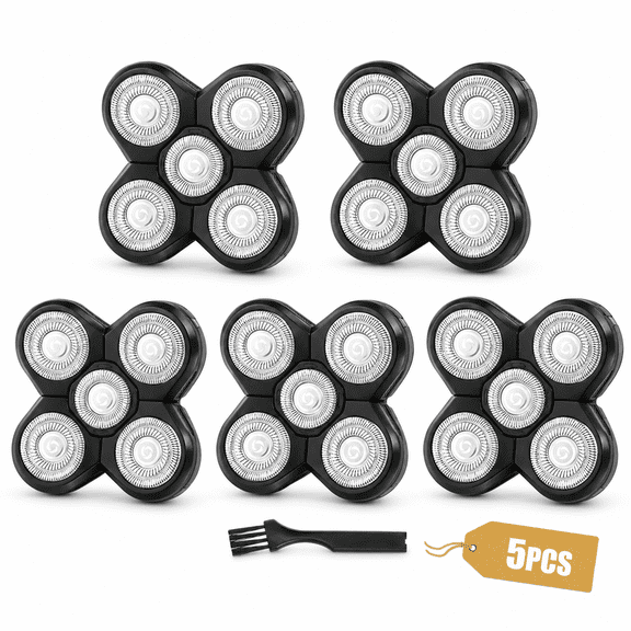 5 Pack Replacement Blades for Rotary Shaver, Stainless Steel Electric Razor Refill Heads, 8-Blade Set with Cleaning Brush