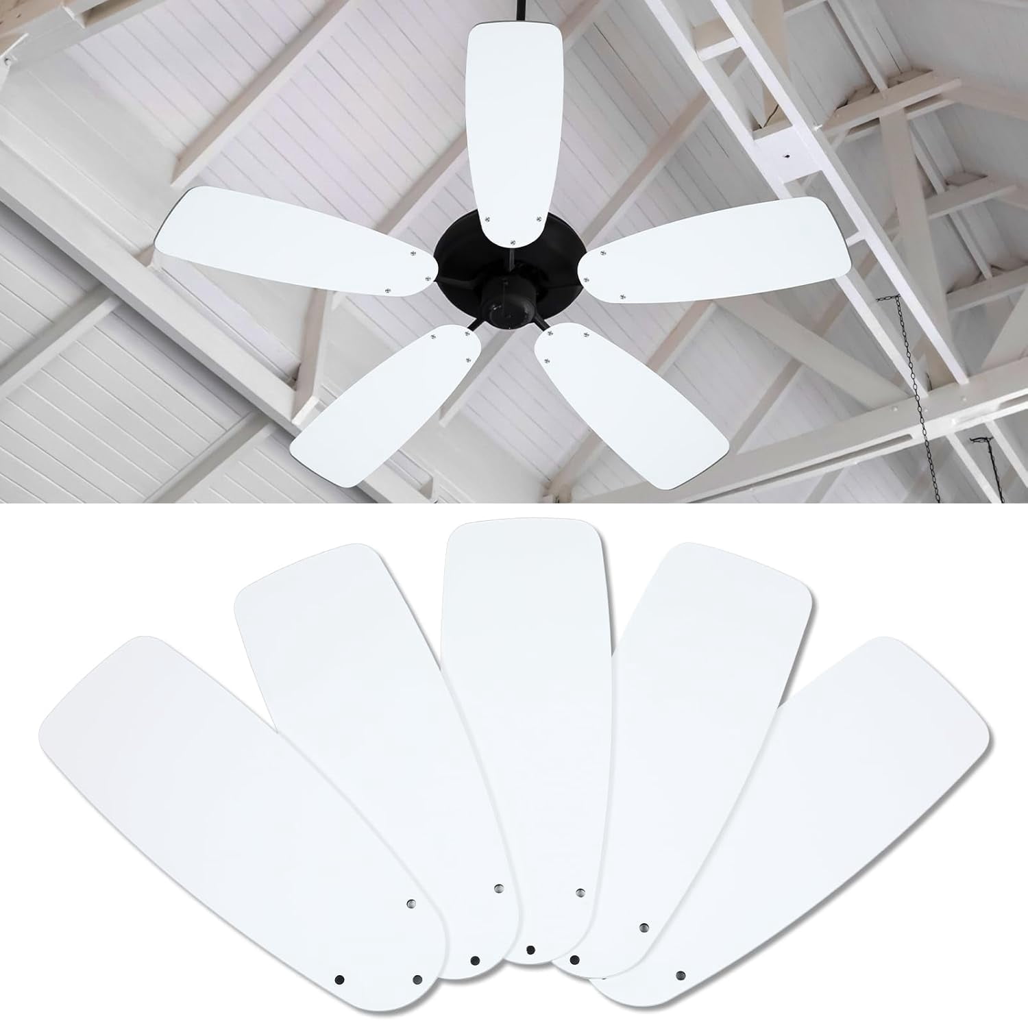 5-Pack 52-Inch Ceiling Fan Blades Replacement – Plastic Weather-Resistant, DIY Install, Black, Universal Fit For Standard Fans