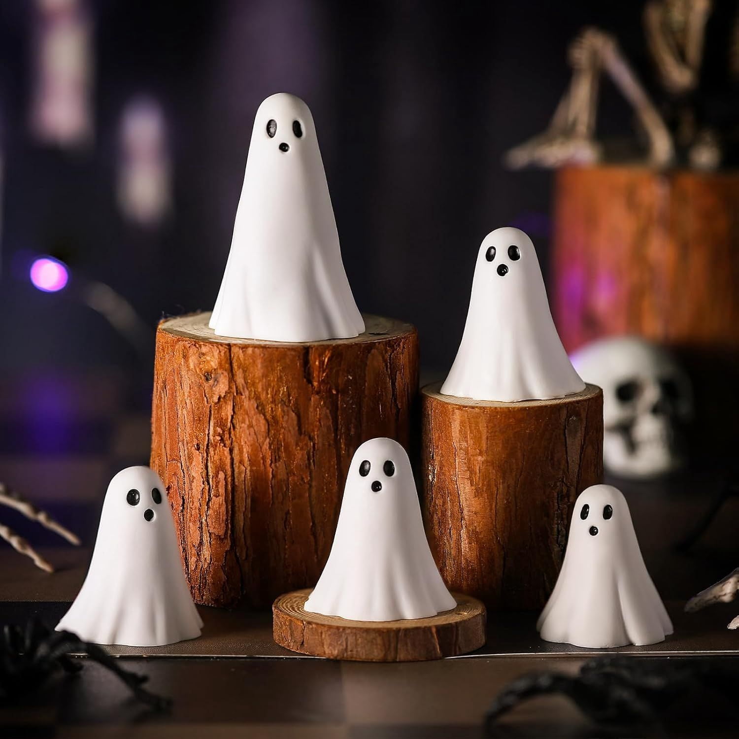 5 Pack Resin Ghost Figurines in Different Sizes for Tiered Tray Decor