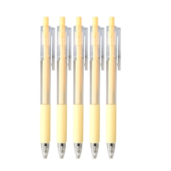 5 Pack Retractable Gel Pens, Yellow Barrel, Medium Point (0.5mm), Yellow Gel Ink Pens for Home, Office, Journaling, Writing, Note-Taking, Teacher Supplies