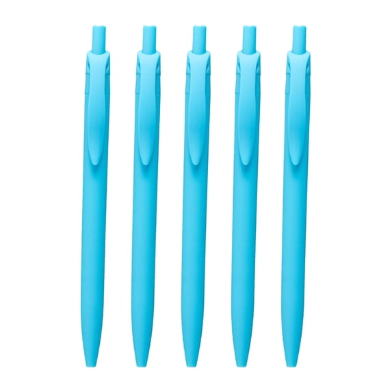 5 Pack Retractable Silent Gel Pens, Blue Barrel, Medium Point (0.5mm), Quick Dry Sky Blue Gel Ink Pens for Home, Office, Journaling, Writing, Note-Taking, Teacher Supplies