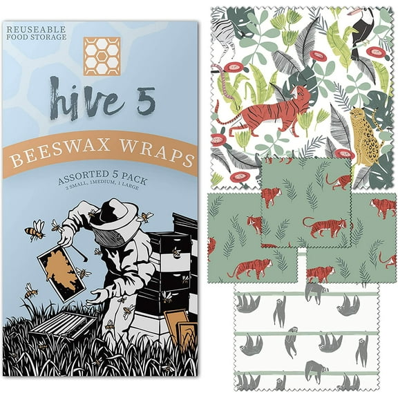 5 Pack Reusable Beeswax Organic Food Sandwich Wrapping Paper Covers Set 3S,1M,1L