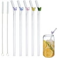 thumbnail image 1 of 5-Pack Reusable Butterfly Decor Glass Straws with 2 Cleaning Brushes, Durable Thick Glass Straws, 0.31"x7.9" Bent Straws, Perfect for Tumblers, Cups,Smoothies, Milkshakes, Tea, 1 of 7