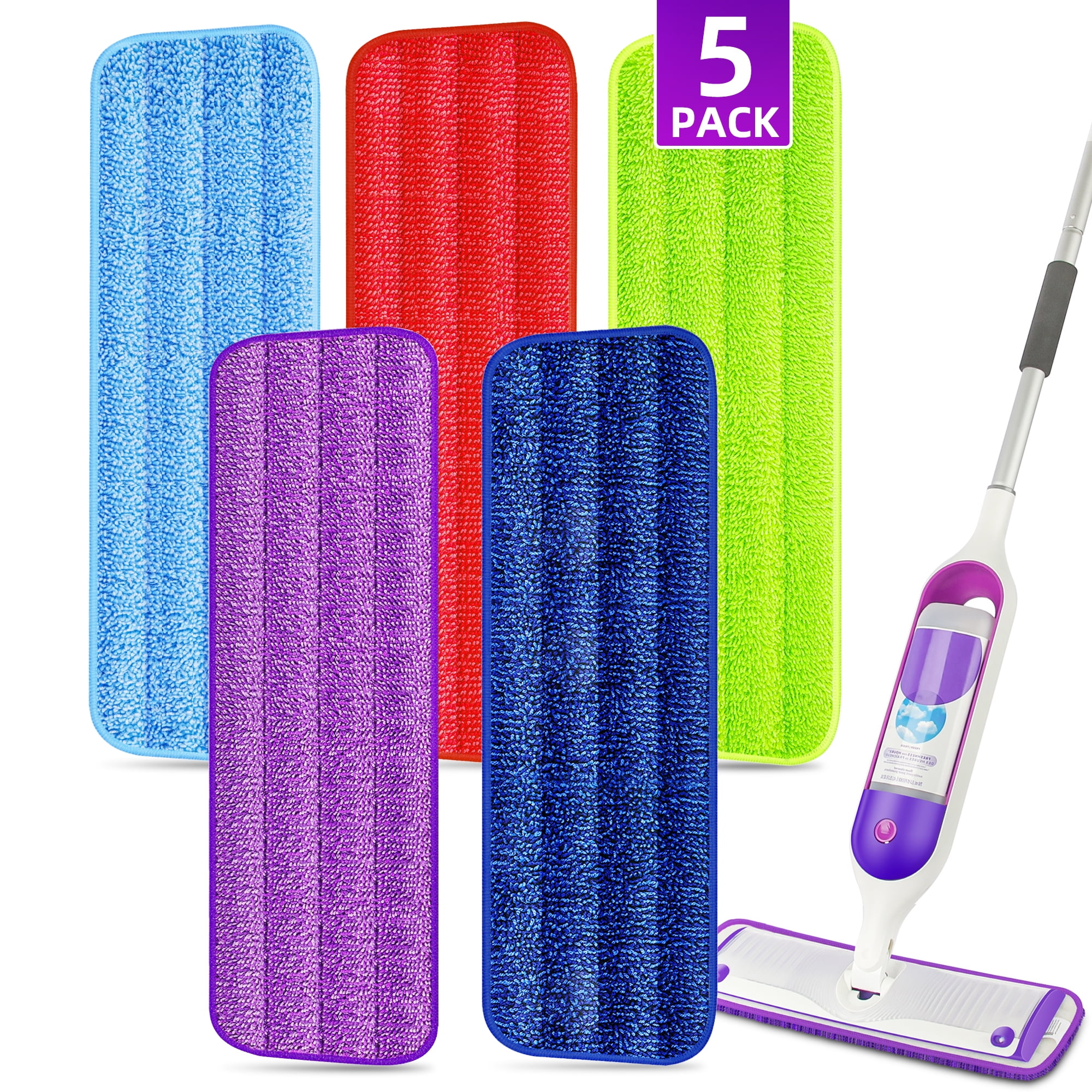 MYSPRI 5 Pack Reusable Mop Pads Refills for SwifferPowerMop, Microfiber Washable Wet Pads Replacement for Spray Mop Multi-Surface Floor Mopping Cleaning